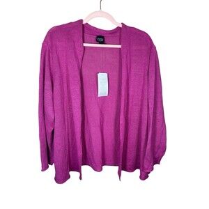 Eileen Fisher Cropped Cardigan Open Sweater Organic Linen 3/4 Sleeve Size 3X